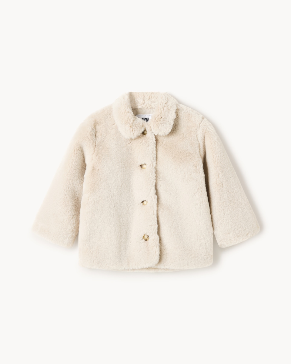 image 1 of F&F Girls Faux Fur Coat in Neutral