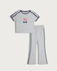 image 4 of F&F Girls 2-Piece Cherry Print T-Shirt and Flared Trousers Set in Grey Marl