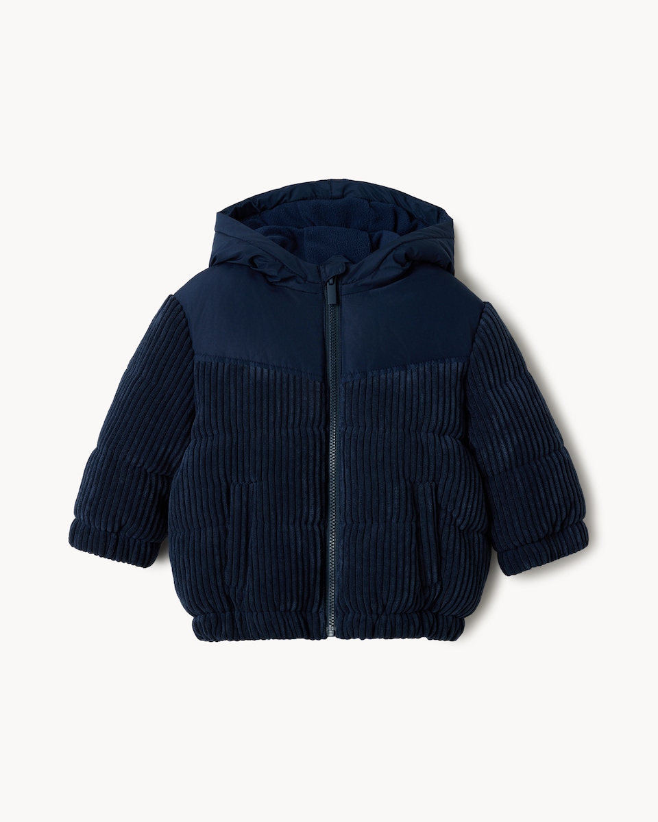image 1 of F&F Baby Corduroy Zip Up Padded Coat in Navy