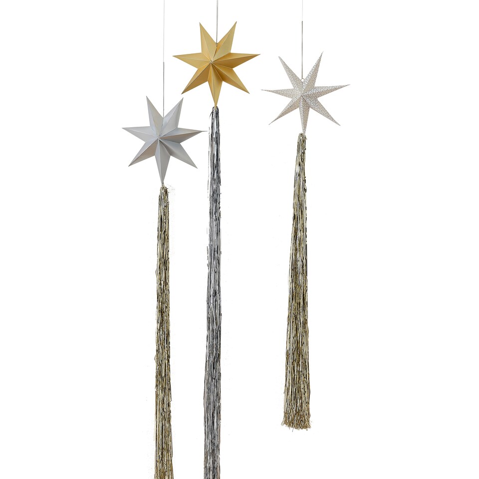 image 1 of Ginger Ray Shimmer 3 Pack Hanging Star Decorations