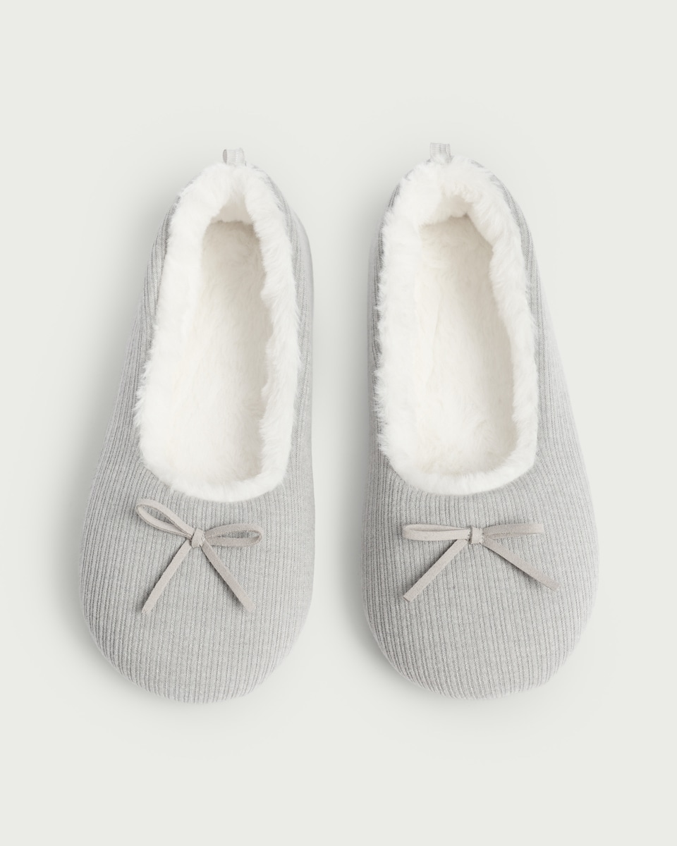image 1 of F&F Snit Textured Bow Ballet Slippers in Grey