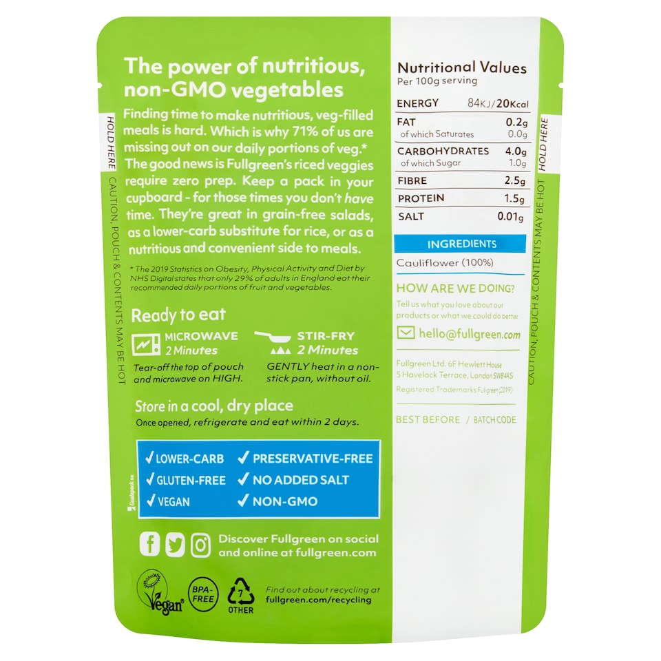 image 1 of Fullgreen Riced Cauliflower 200G
