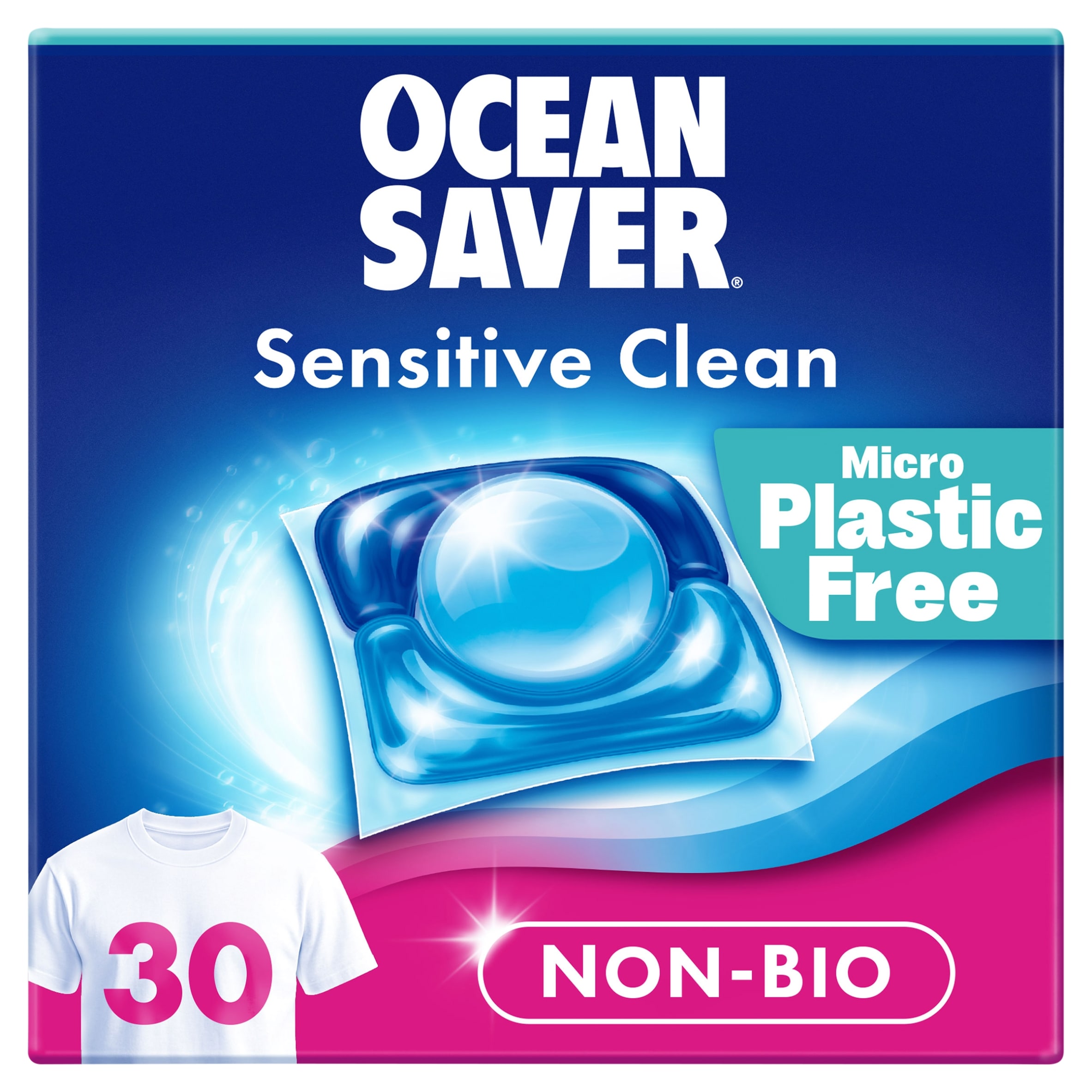 OceanSaver Plastic Free 30 Sensitive Non Bio Washing Capsules Sea Salt & Coastal Wildflowers 420ml