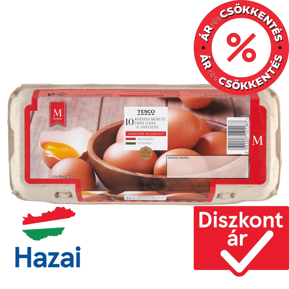 Tesco "A" osztályú közepes méretű friss tojás M 10 db