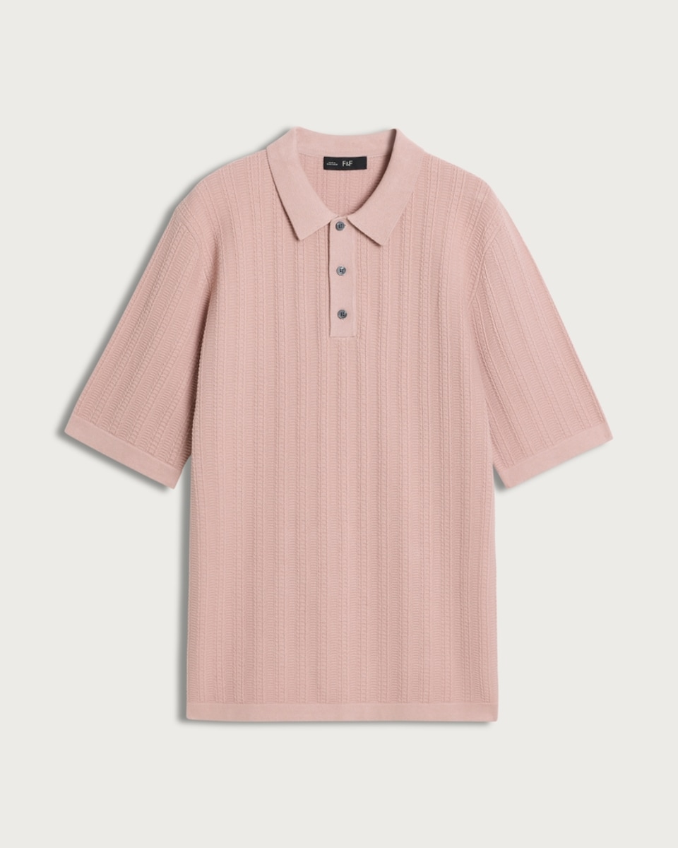 F&F Cotton Rich Knitted Short Sleeved Polo Shirt in Pink