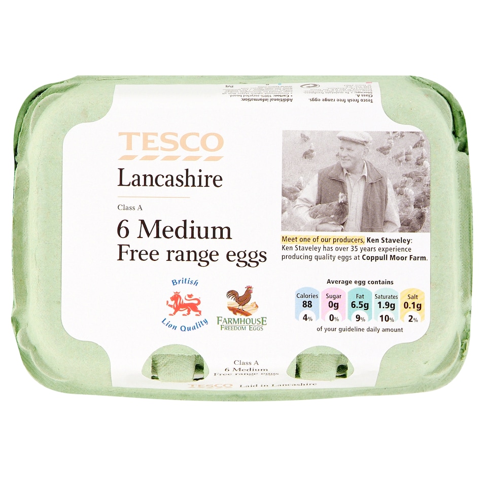 Tesco Lancashire Free Range Eggs Medium Box Of