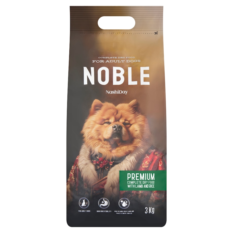 NashiDay Noble teljes értékű száraz állateledel felnőtt kutyák számára báránnyal és rizzsel 3 kg  1. kép