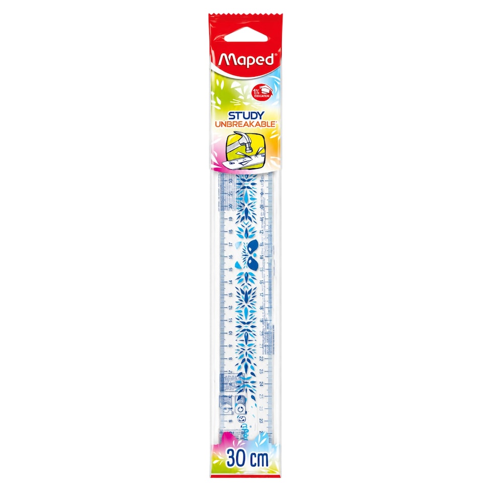 Maped Study Unbreakable Fancy törhetetlen műanyag vonalzó, vegyes színek 30 cm