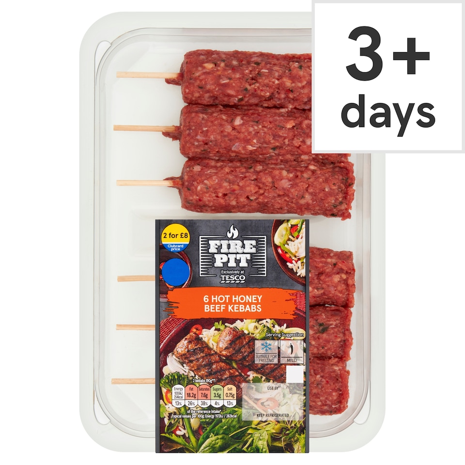 Tesco Firepit 6 Hot Honey Beef Kebab 360g