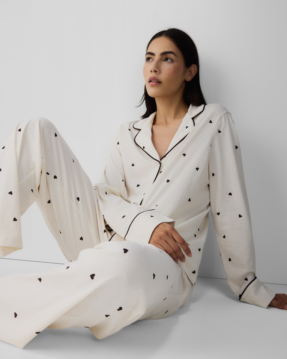 image 1 of F&F Pure Cotton Heart Pyjama Set in Cream