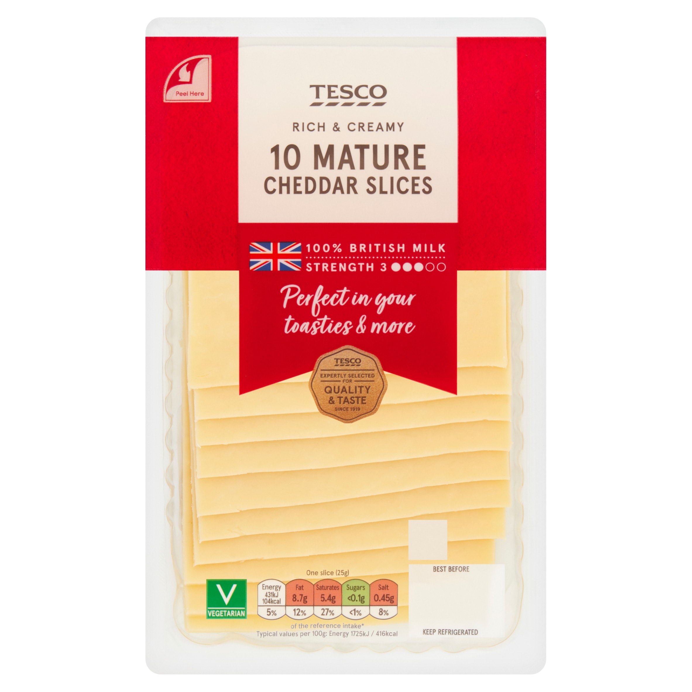 Tesco British Mature Cheddar Cheese 10 Slices, 250 G