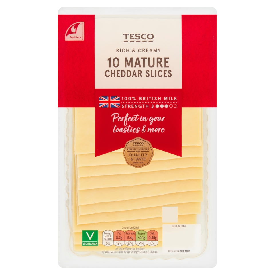 Tesco British Mature Cheddar Cheese 10 Slices, 250 G