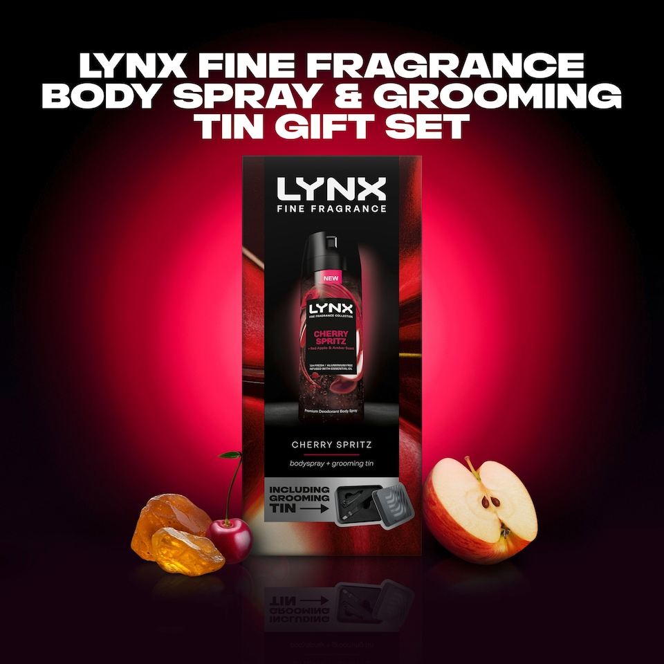 image 1 of Lynx Fine Fragrance Cherry Spritz Bodyspray & Grooming Tin Gift Set