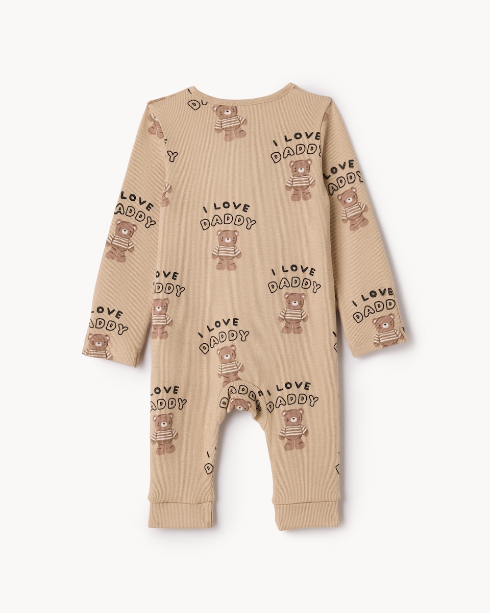 image 1 of F&F Baby Cotton Rich Printed Sleepsuit in Mink