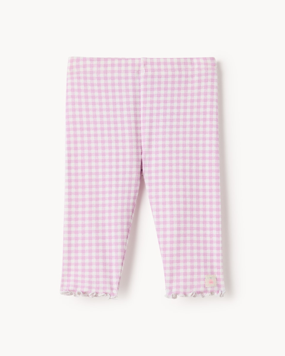 image 1 of F&F Baby 2-Piece Cotton Rich Appliqué Pear Sweatshirt and Gingham Leggings Set in Purple
