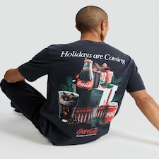 Coca-Cola Holidays Are Coming Print Pure Cotton T-Shirt in Black