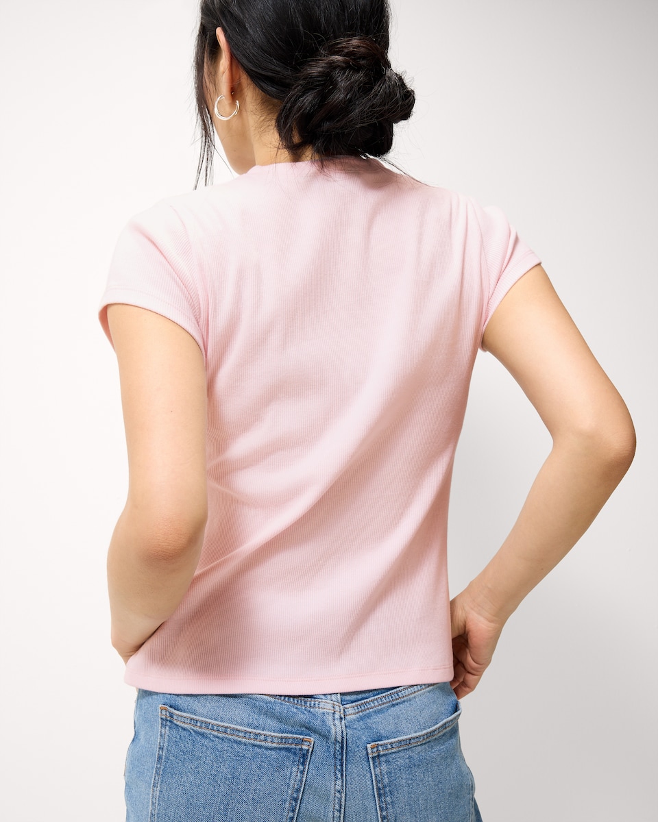 image 1 of F&F Cotton Rich Ribbed Button Up Top in Pink