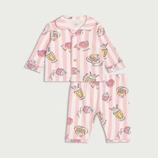 F&F Baby Pure Cotton Sweet Treat Print Revere Pyjama Set in Pink
