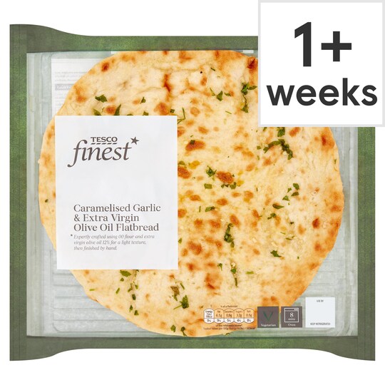 Tesco Finest Garlic & Extra Virgin Olive Oil Flatbread 200G Tesco Groceries