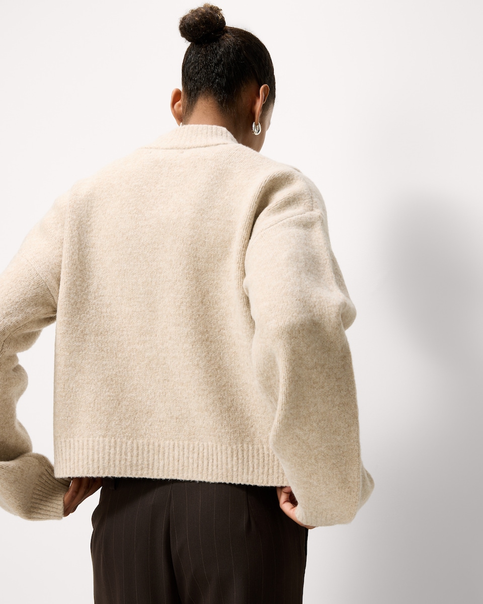 image 1 of F&F High Neck Knitted Cardigan in Neutral