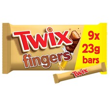 Twix Caramel & Milk Chocolate Fingers Biscuit Bars Multipack, 9 Pack 207g