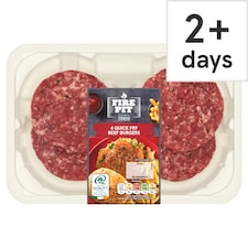 Tesco Fire Pit 4 Quick Fry Beef Burgers 360g