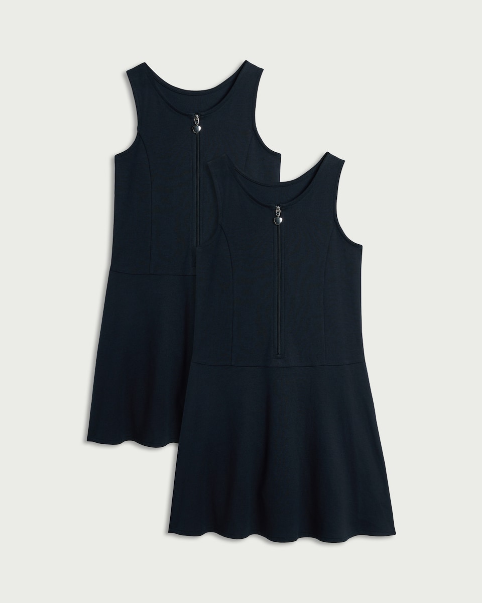image 1 of F&F School Girls 2-Pack Cotton Rich Pinafore Dresses in Navy