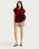 image 2 of F&F Tie Front Short Sleeved Shirt in Red