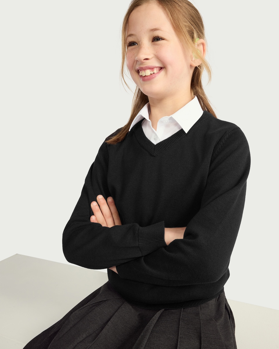 image 1 of F&F School Unisex 2-Pack Pure Cotton V-Neck Jumpers in Black