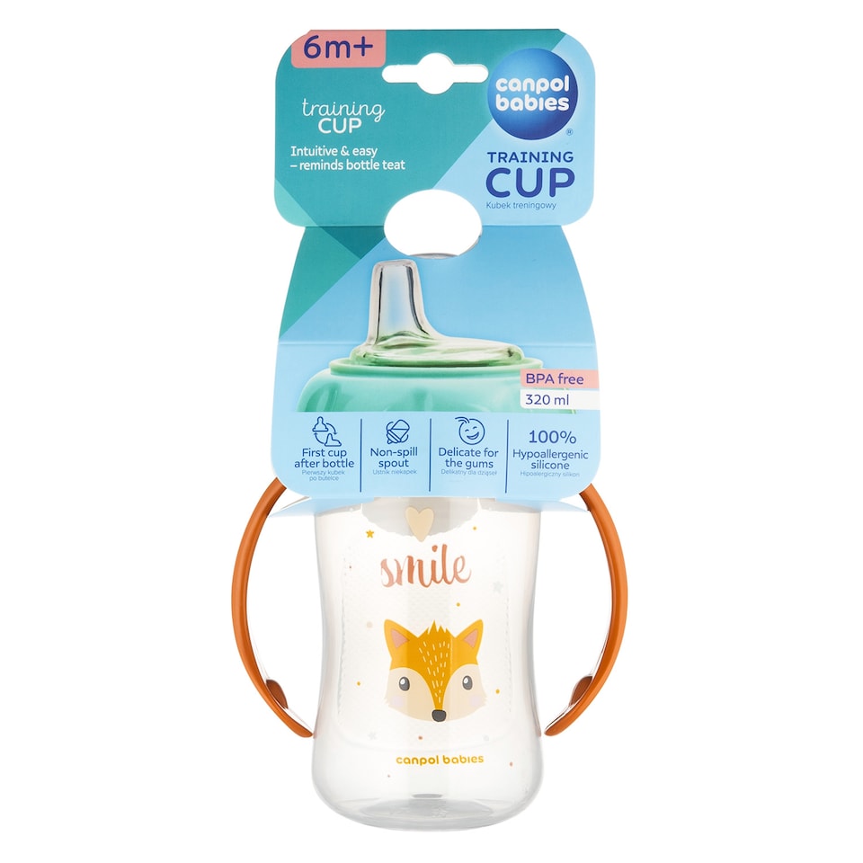 Canpol babies CUTE ANIMALS training cup with silicone spout, 320 ml fox