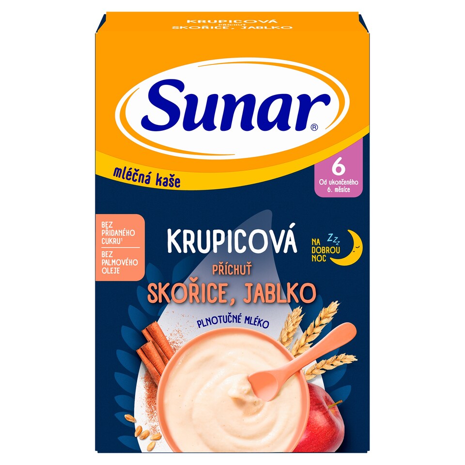 image 1 of Sunar Semolina Milk Porridge Cinnamon Apple Flavour for Good Night 210 g