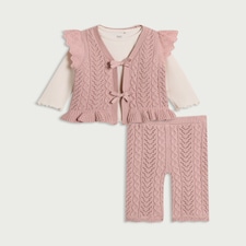 F&F Baby 3-Piece Cotton Rich Knitted Set in Pink