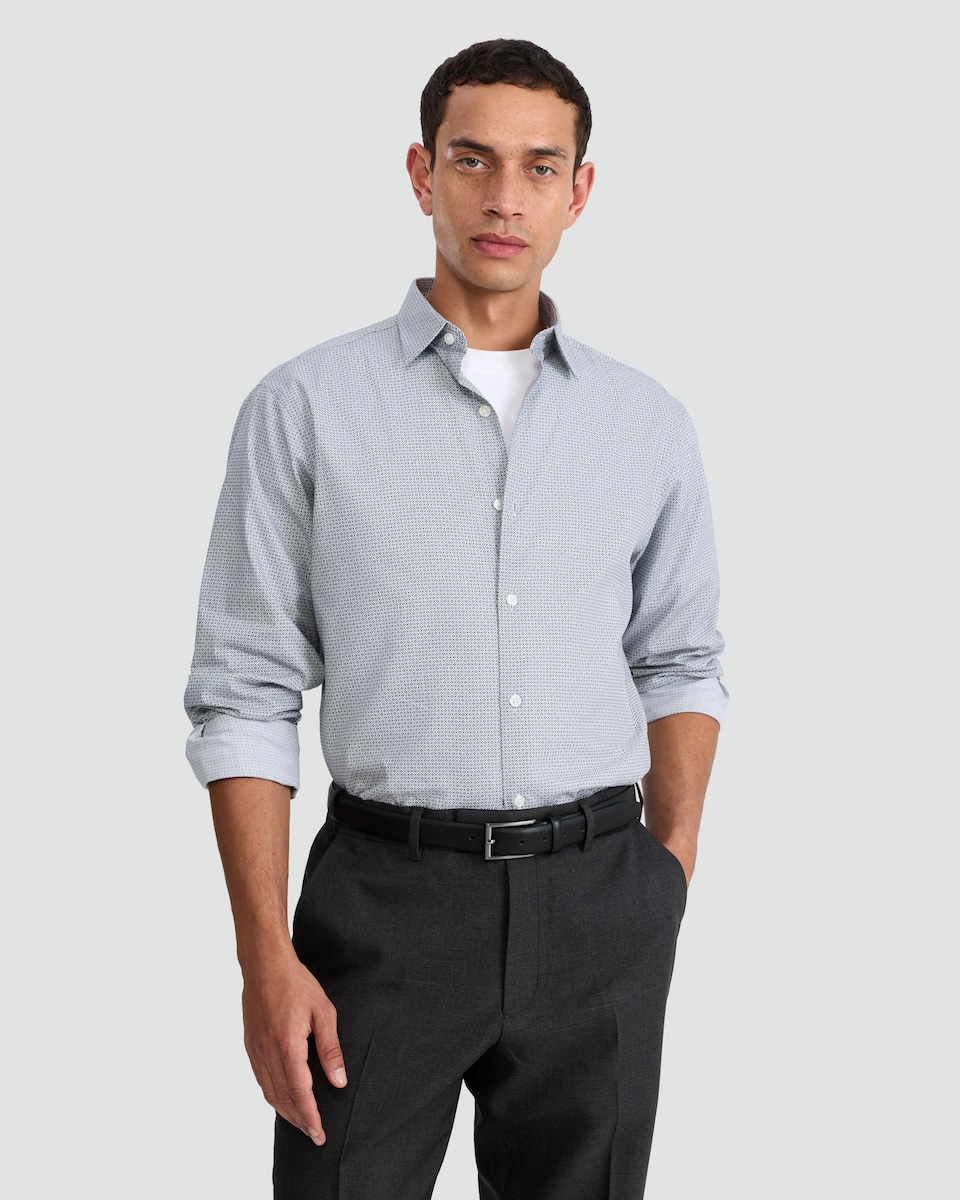 image 1 of F&F Regular Fit Geometric Print Long Sleeved Formal Shirt in Grey