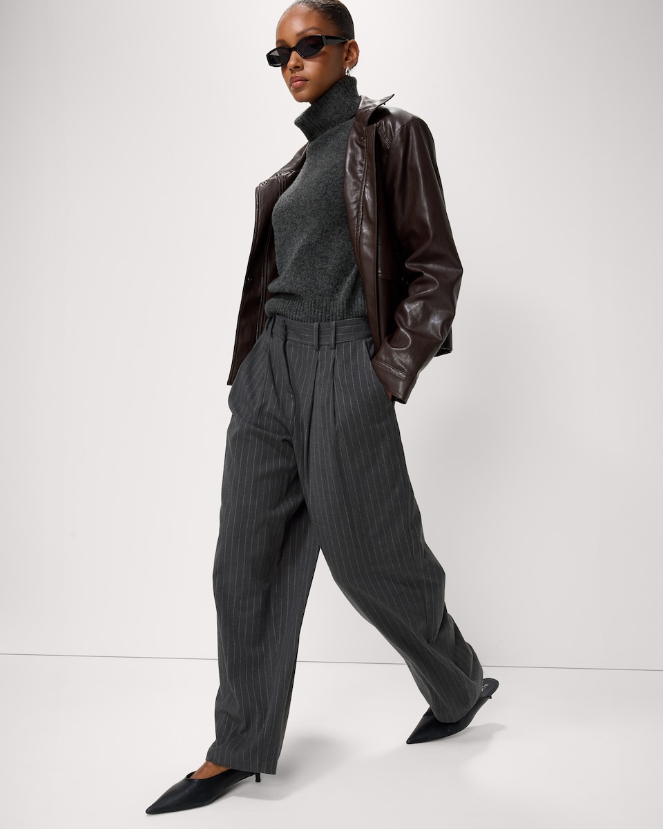 image 1 of F&F Pleated Pinstripe Wide Leg Trousers in Grey
