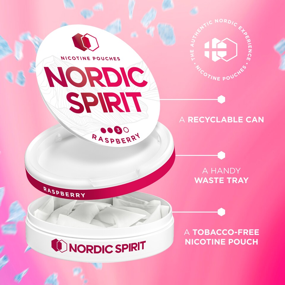image 1 of Nordic Spirit Raspberry Tobacco Free Nicotine Pouches Strong 20 Pack 9mg 14g