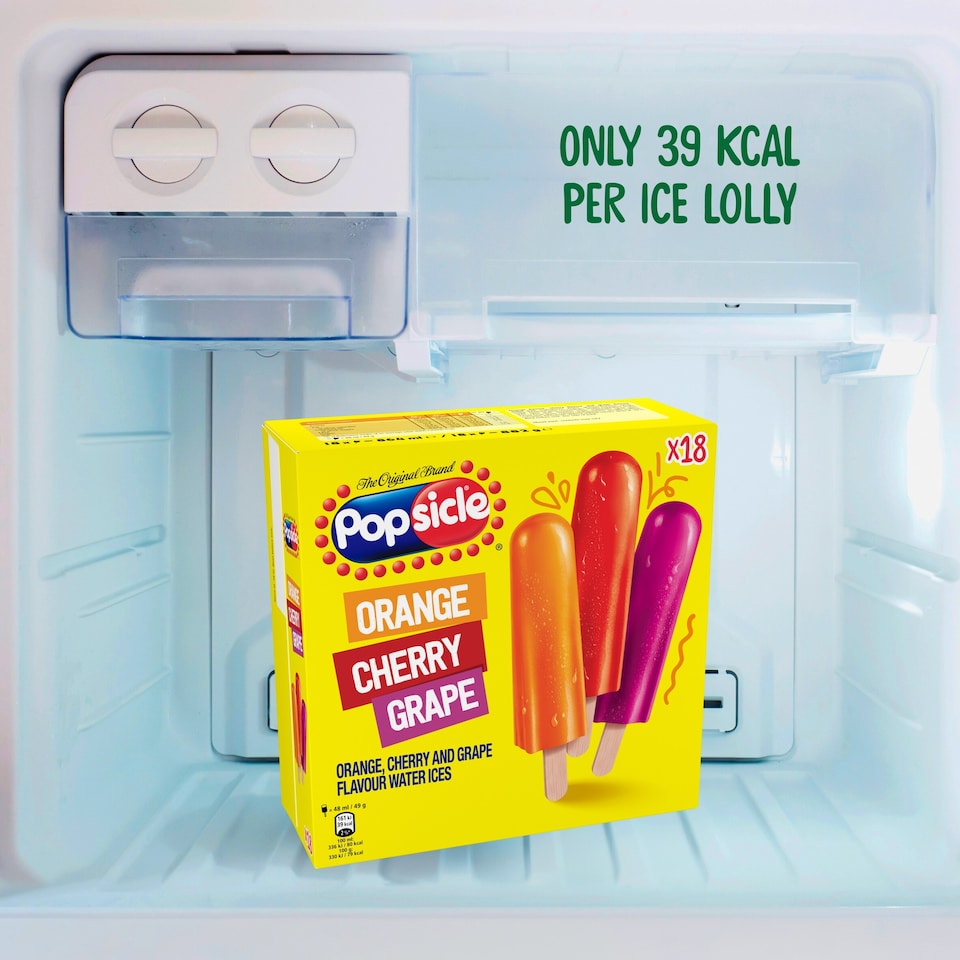 image 1 of Popsicle Orange, Cherry & Grape Flavour Water Ices 18 x 48ml