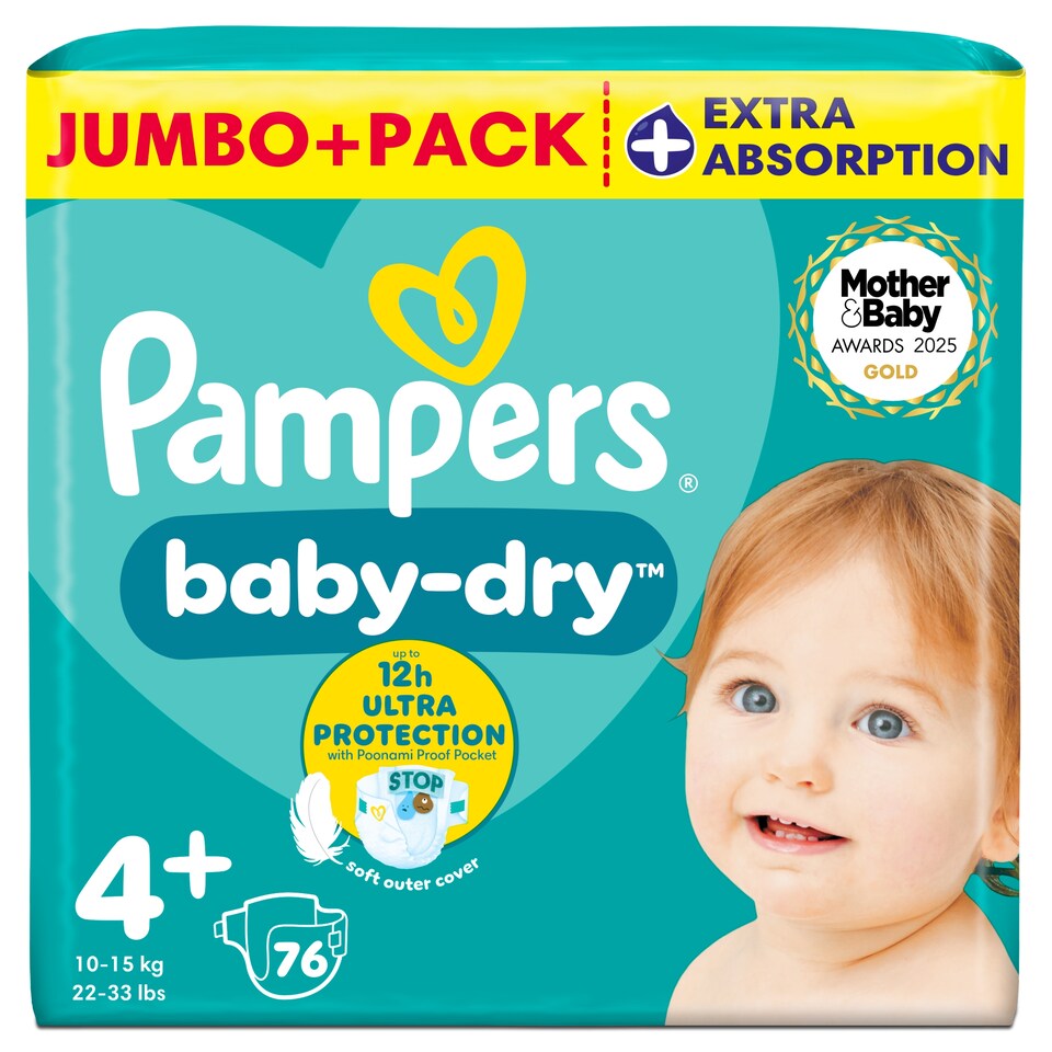 image 1 of Pampers Baby-Dry Size 4+ Nappies Jumbo+ Pack 76 Pack