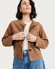 image 1 of F&F Faux Suede Collarless Cropped Jacket in Brown