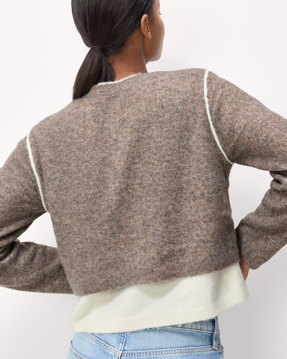 image 1 of F&F Knitted Double Layer Cardigan in Mink