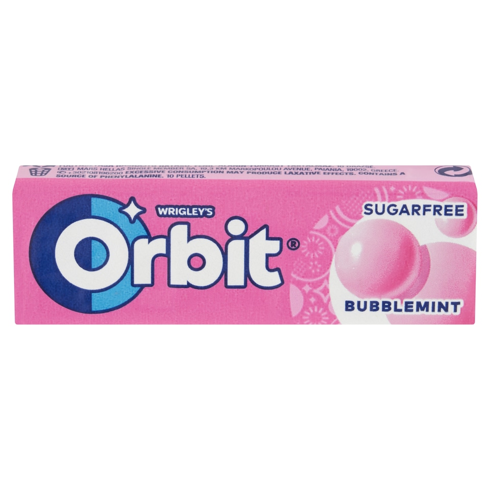 image 1 of Orbit Bubblemint Fruit and Mint Flavoured Sugar-Free Chewing Gum with Sweetener 14 g