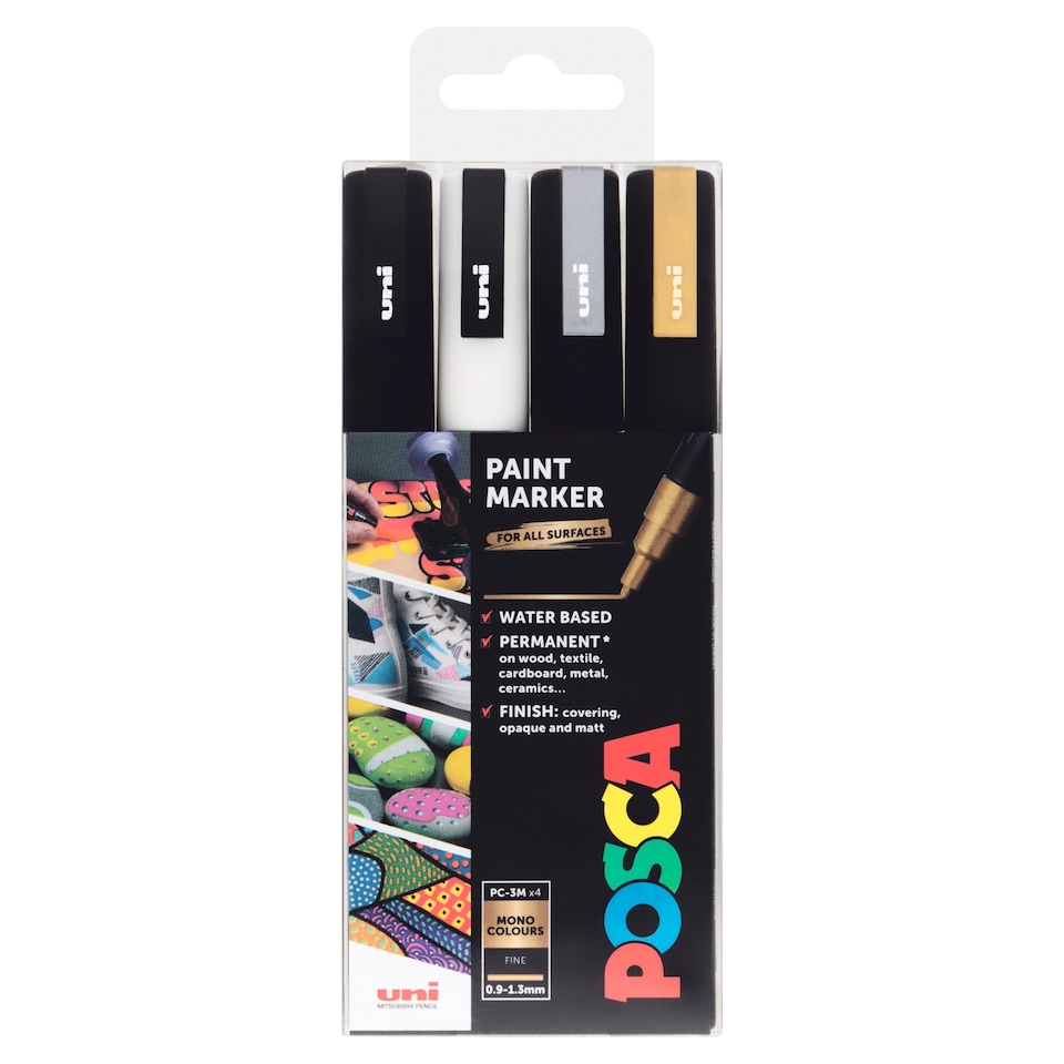 image 1 of Posca Paint Markers Gold/Silver /Black/White 4pk