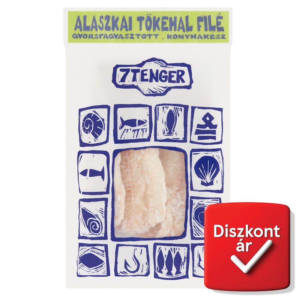 7 Tenger gyorsfagyasztott, konyhakész alaszkai tőkehal filé 800 g