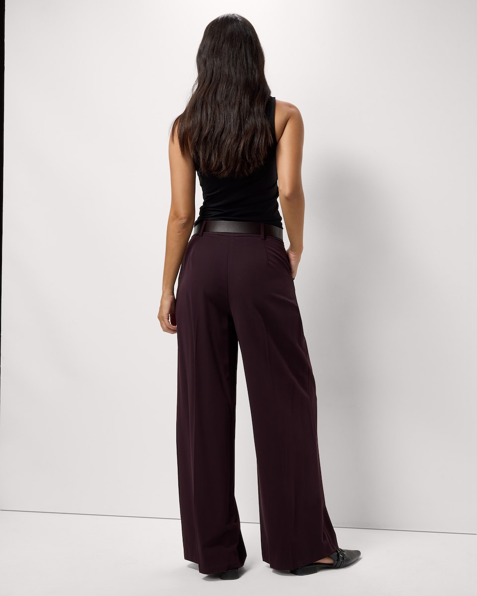 image 1 of F&F Pleated Wide Leg Belted Trousers in Berry