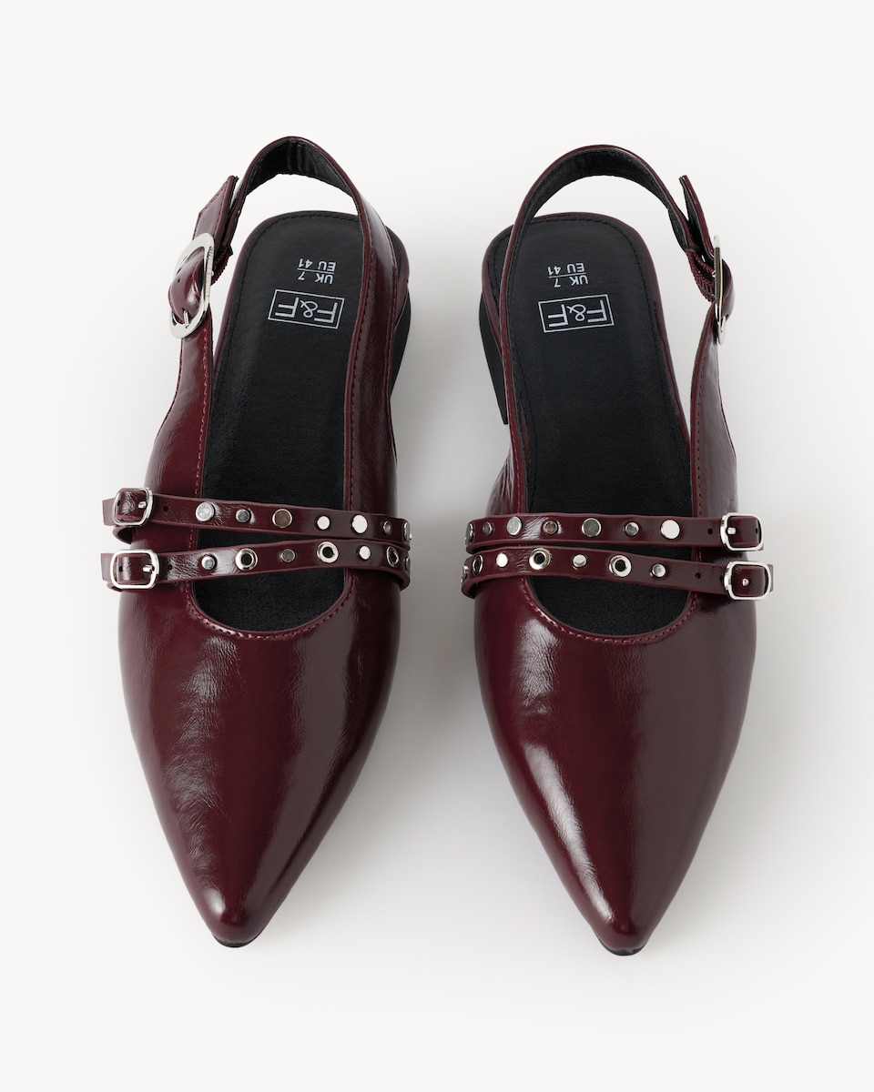 image 1 of F&F Pointed Toe Slingback Shoes in Burgundy