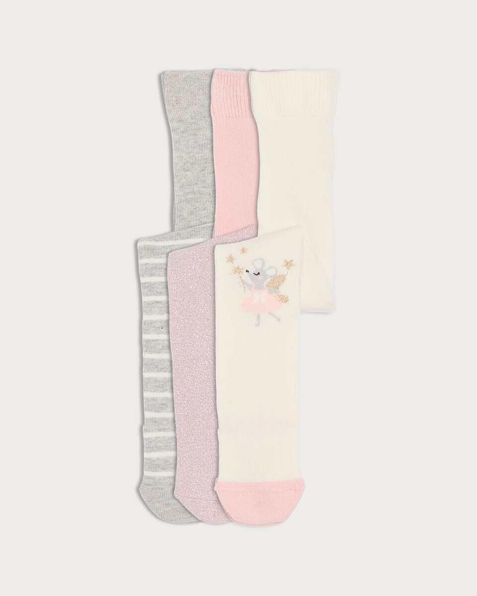 F&F Baby 3-Pack Cotton Rich Mouse Fairy Tights in Multi