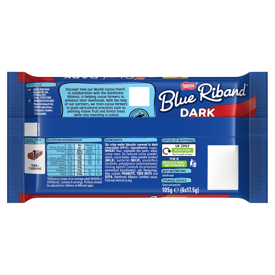 image 1 of Blue Riband Dark Chocolate Wafer Bars 6 x 17.5g