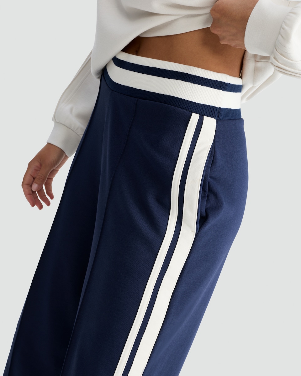 image 1 of F&F Active Cotton Rich Side Stripe Wide Leg Trousers in Navy