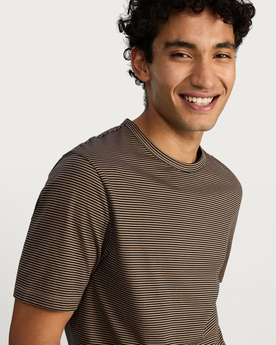 image 1 of The F&F Edit Supima® Cotton Striped Short Sleeved T-Shirt in Tobacco