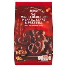 Tesco Mini Lebkuchen Stars, Hearts & Pretzels 400g
