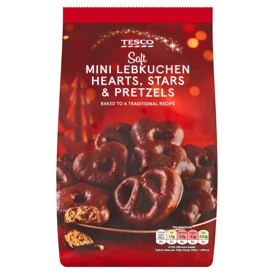 Tesco Mini Lebkuchen Stars, Hearts & Pretzels 400g